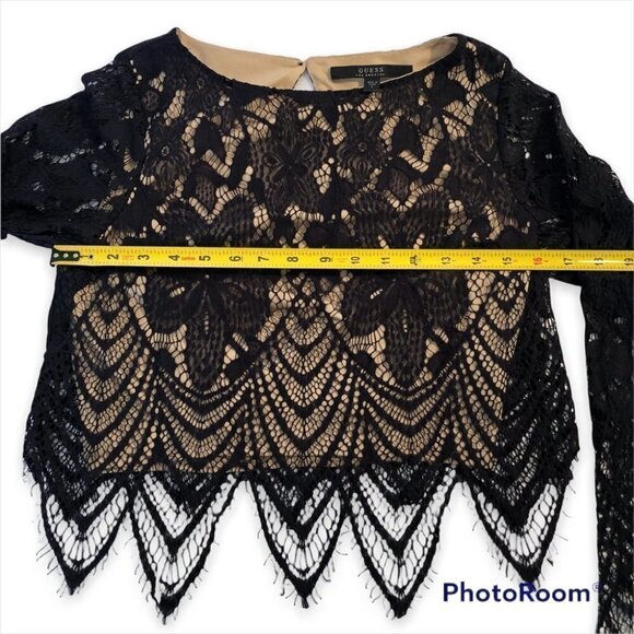 GUESS  Cropped Top with Black Lace and Nude Lining - Picture 9 of 11